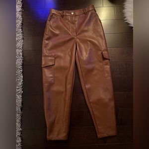Aritzia Wilfred Pants size 10 Vegan Leather Brown High Rise Button Pockets